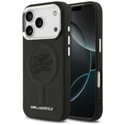 Husa Husa iPhone 17 Pro - Karl Lagerfeld Leather with Initial & Metal Logo (KLHMP17LPGFKLRDK) - Black