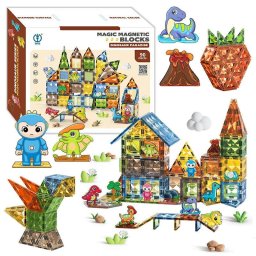 BK2 Blocuri de construcție magnetice tip diamant – Dinozauri (90 piese)