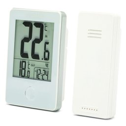 Statie meteo wireless Velamp, temperatura interior/exterior, raza 60m, ceas 12/24h, memorie Min/Max, alba, THERM07