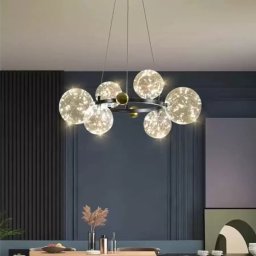 Lustra LED Noel 52W cu telecomanda, 6 globuri din sticla, dimabila, negru