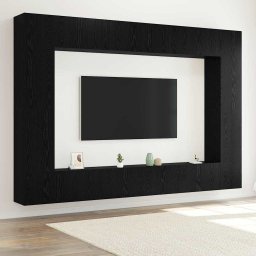 Set comoda TV 8 pcs Stejar Negru 100 x 30 x 30 cm Lemn compozit GartenMobel Dekor