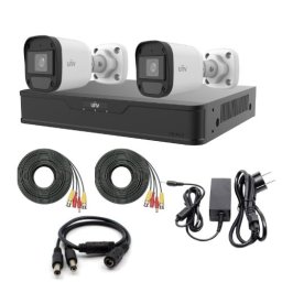 Kit supraveghere Uniview cu 2 camere 5MP, audio, IR 20 m si DVR hibrid 4 canale