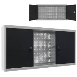 Dulap de perete pentru unelte din metal, gri-negru, stil industrial