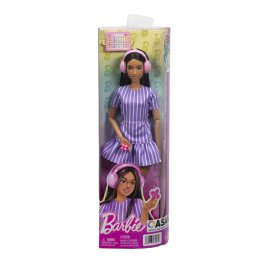 Barbie Papusa Barbie Fashionistas Bruneta Cu Rochie Mov Dungata Cu Autism