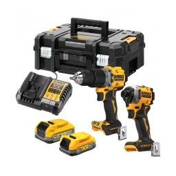 DeWalt - DCD805N + DCF850N - Masina de gaurit si insurubat cu percutie, 90 Nm + Masina de insurubat cu impact, 205 Nm + Set 2 acumulatori si incarcator, Li-Ion, 18 V, 1.7/3.5 Ah, indicator nivel incarcare + valiza speciala