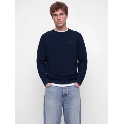 Jack & Jones Pulover barbati din bumbac organic, decolteu la baza gatului, Regular Fit, JPRBLUALVES, Bleumarin inchis (SELECTATI MARIMEA: M)