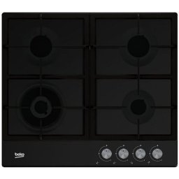 Plita incorporabila Beko HIAW64225SB, Gaz, 4 arzatoare, Gratar de fonta, Negru