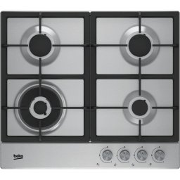 Plita incorporabila Beko HIAW64225SX, gaz, 4 arzatoare, gratar fonta, arzator wok, inox