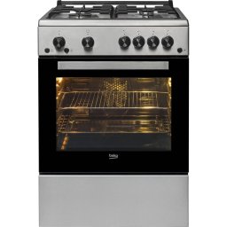 Aragaz Beko FSHT62111GX, 4 arzatoare, Gaz, Aprindere electrica plita/cuptor, Grill, Rotisor, 60 cm, iluminare cuptor, timer mecanic, capac metal, Inox