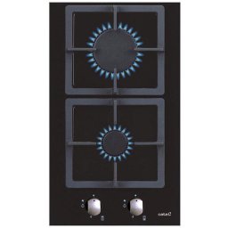 Plita Cata SCI 3002 BK, Gaz, latime 30 cm, 2 zone de gatit, control mecanic, Sticla neagra