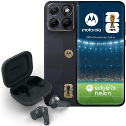 Telefon mobil Motorola edge 70 fusion FIFA edition, 256GB, 8GB RAM, 5G, PANTONE Silhouette + moto buds bass, Negru