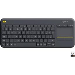 Tastatura Logitech K400 Plus, Touchpad, USB, Layout DE, Negru