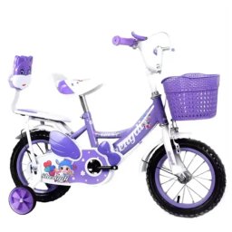 Bicicleta 16 inch cu doua locuri, NBW, roti ajutatoare, frane si cos de jucarii, 4-6 ani, Mov