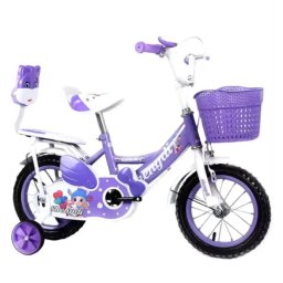 Bicicleta 12 inch cu doua locuri, NBW, roti ajutatoare, frane si cos de jucarii, 2-5 ani, Mov
