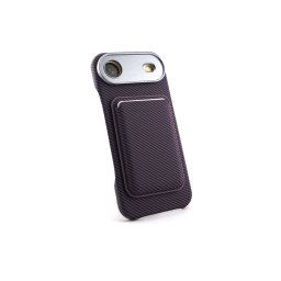 Husa MagSafe pentru iPhone 17 Air, Flippy, Suport Card Detasabil, Carcasa pentru Telefon, Textura Fibra de Carbon, Business Style, Mov