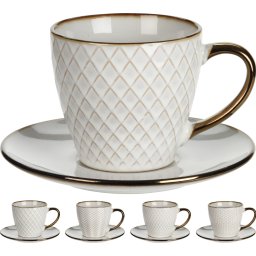 Set cana + farfurie ceramica, crem/auriu, 210 ml
