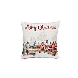 Husa perna "Merry Christmas", bej/rosu, 45x45 cm