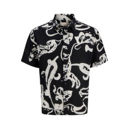 Jack & Jones Plus Camasa barbati big sizes, din bumbac, cu imprimeu abstract, Resort fit, Negru (SELECTATI MARIMEA: 5XL)