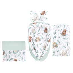 Set 4 in 1 cosulet bebelus, miminu, baby cocoon 75x55 cm, husa bumbac, din bumbac certificat oeko tex standard 100, cu paturica 50x70 cm, cu salteluta, cu perna fluture, lulu natural