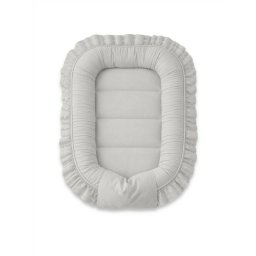 Cosulet bebelus, miminu, pentru dormit, baby nest 55 x 75 cm, cu volanase, husa 100% bumbac, din bumbac certificat oeko tex standard 100, colectia royal, grey