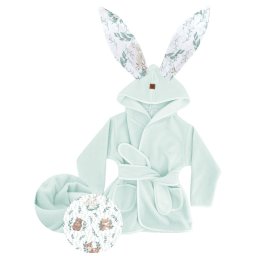 Halat de baie, miminu, cu urechi, 2 - 5 ani, moale, cu buzunare, cu cordon, din bumbac si thermo fleece, materiale certificate oeko tex standard 100, lulu natural