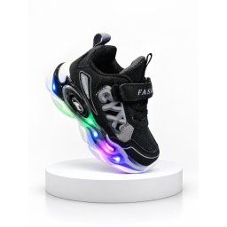 Adidasi negri cu luminite pentru baieti CYX
