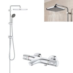 Pachet: Coloana dus Grohe 250,palarie patrata, baterie cada/dus Grohtherm 1000 Performance (26694001, 34830000 )