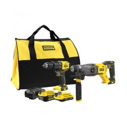 Stanley - SFMCD715B + SFMCH900B - Masina de gaurit si insurubat cu percutie, 60 Nm + Rotopercutor SDS-Plus, 2 J + Set 2 acumulatori si incarcator, Li-Ion, 18 V, 2/4 Ah, indicator nivel incarcare + Geanta textila