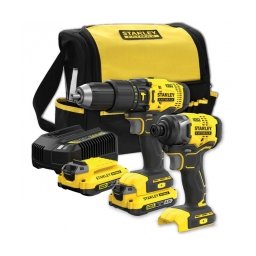 Stanley - SFMCD711B + SFMCF800B - Masina de gaurit si insurubat cu percutie, 48 Nm + Masina de insurubat cu impact, 165 Nm + Set 2 acumulatori si incarcator, Li-Ion, 18 V, 2 Ah + Geanta textila