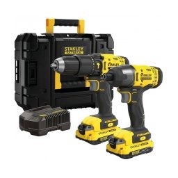 Stanley - SFMCD711B + SFMCF800B - Masina de gaurit si insurubat cu percutie, 48 Nm + Masina de insurubat cu impact, 165 Nm + Set 2 acumulatori si incarcator, Li-Ion, 18 V, 2 Ah + Valiza speciala