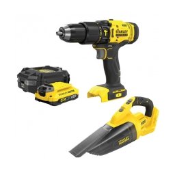 Stanley - SFMCD711B + SFMCVH001B - Masina de gaurit si insurubat cu percutie, 48 Nm + Aspirator auto/de mana + Set 1 acumulator si incarcator, Li-Ion, 18 V, 2 Ah