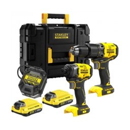 Stanley - SFMCD715B + SFMCF810B - Masina de gaurit si insurubat cu percutie, 60 Nm + Masina de insurubat cu impact, 170 Nm + Set 2 acumulatori si incarcator, Li-Ion, 18 V, 2 Ah + Valiza speciala