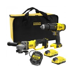 Stanley - SFMCD711B + SFMCG400B - Masina de gaurit si insurubat cu percutie, 48 Nm + Polizor unghiular, 125 mm + Set 2 acumulatori si incarcator, Li-Ion, 18 V, 2 Ah + Geanta textila