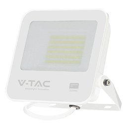 Reflector LED V-TAC, 50W, 6500K alb rece, 4270lm, cip Samsung SMD, unghi iluminare 115, cablu alimentare 1m, carcasa aluminiu alba, sticla gri mata, IP65, 183.5x34x169mm, VT-44055