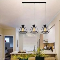 Lustra tip diamant STRUKTUR, 3xE27, metal negru, pentru bucatarie si hol