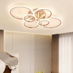 Lustra LED BETTY 81W cu telecomanda, 6 cercuri, dimabila, auriu lucios