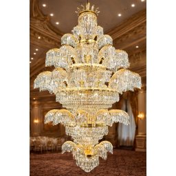 Candelabru din cristal Palace Grande, auriu lucios, 150 cm, reglabil