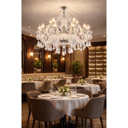 Candelabru din cristal argintiu 15xE14, D95 cm, inaltime reglabila