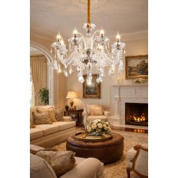 Candelabru din cristal argintiu 6xE14, D68 cm, inaltime reglabila