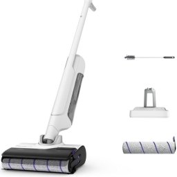 Aspirator vertical fara fir cu spalare Rowenta X-Clean 10 GZ7540WO, 200W, 550 RPM, pana la 60 min autonomie, ecran LED, functie uscare & autocuratare, baza de incarcare cu suport accesorii, compatibil cu detergenti, alb & argintiu