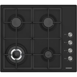 Plita incorporabila Heinner HBH-S4IWF-BK, Gaz, 4 arzatoare, Wok, Gratar fonta, Control lateral, Arindere electrica, Dispozitiv de siguranta, Duze GPL incluse, Negru
