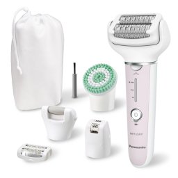 Epilator Panasonic ES-EY80-P503, Wet & Dry, Cordless, 2discuri & 60 pensete, Senzor presiune, Discuri duble, Cap flexibil si pivotant la 90°, 3 viteze, Alb-Roz