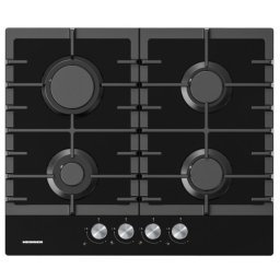 Plita pe gaz incorporabila Heinner HBH-M421IRFGBK, 4 arzatoare, Gratar fonta, Aprindere, 60 cm, Sticla neagra