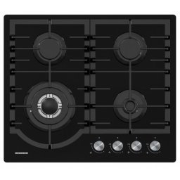 Plita pe gaz incorporabila Heinner HBH-M447IWFGBK, 4 arzatoare, Gratar fonta, Wok, Aprindere, Sticla neagra