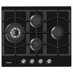 Plita pe gaz incorporabila Heinner HBH-M452IWFGBK, 4 arzatoare, Gratar fonta, Wok, Aprindere, Sticla neagra