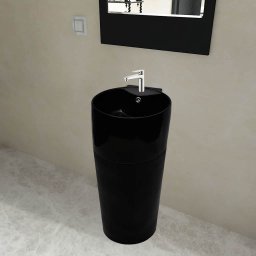 Chiuveta baie suport, orificiu robinet/preaplin,rotund,ceramica,negru
