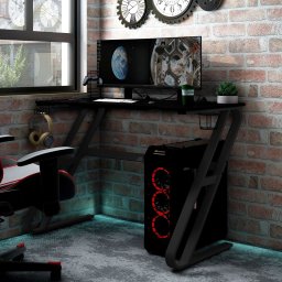 Gossi birou de gaming cu picioare in forma de zz, negru, 110x60x75 cm