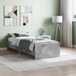 Gossi cadru de pat mic single, gri beton, 75x190 cm, lemn prelucrat