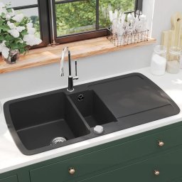 Gossi chiuveta de bucatarie din granit cu doua cuve, negru