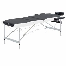 Gossi masa pliabila de masaj, 3 zone, negru si alb, aluminiu